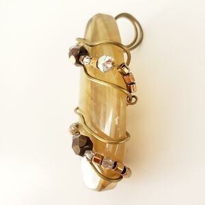 Beaded Brass Wire-wrapped Yellow Flourite Stone Pendant Boho Chic Beach Travel